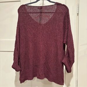 eesome Open-Knit V-Neck Sweater in Wine
